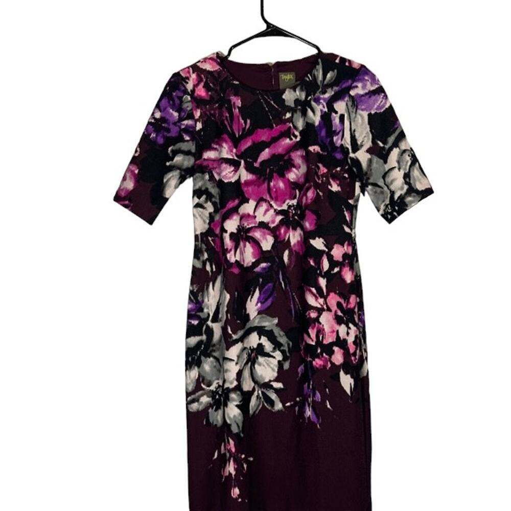 Taylor Women’s Maroon Multicolor Floral Short Sleeve Cutout Back Dress Size 2